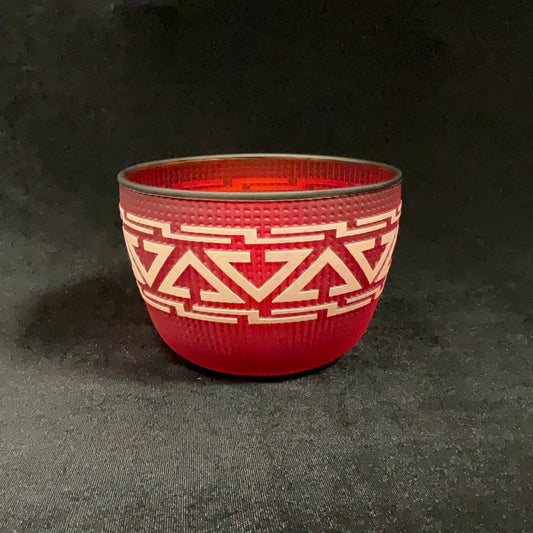 (C) Glass Sculpture - Singletary; Red Midnight, Small Tlingit Glass Basket