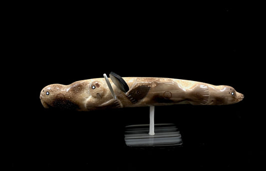 Ivory Carving- J. Saclamana; Walrus- Seal, Shaman Drummer