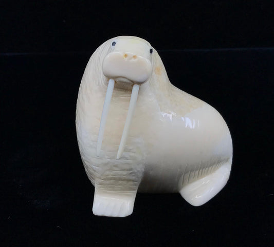Ivory Carving- Oseuk: Sitting Walrus, Baleen Eyes