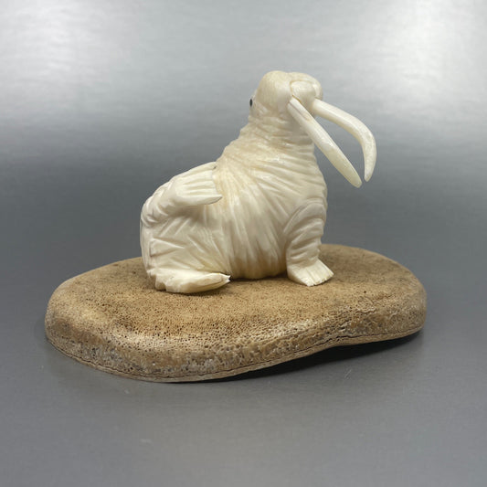 Ivory - D. Pungowiyi; Ivory Walrus on Whalebone Base