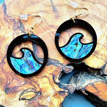 Copper Canoe Woman Earrings Abalone Waves