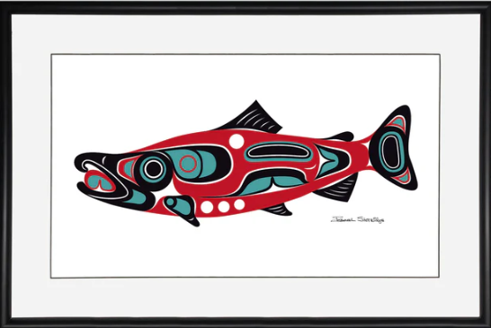 Art Print - Shotridge; "Northwest Salmon", 14"x24", Framed