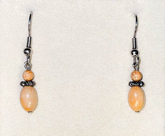 Earrings- J. Hopkins, Mammoth Ivory 2 Sized Beads, Antique Setting