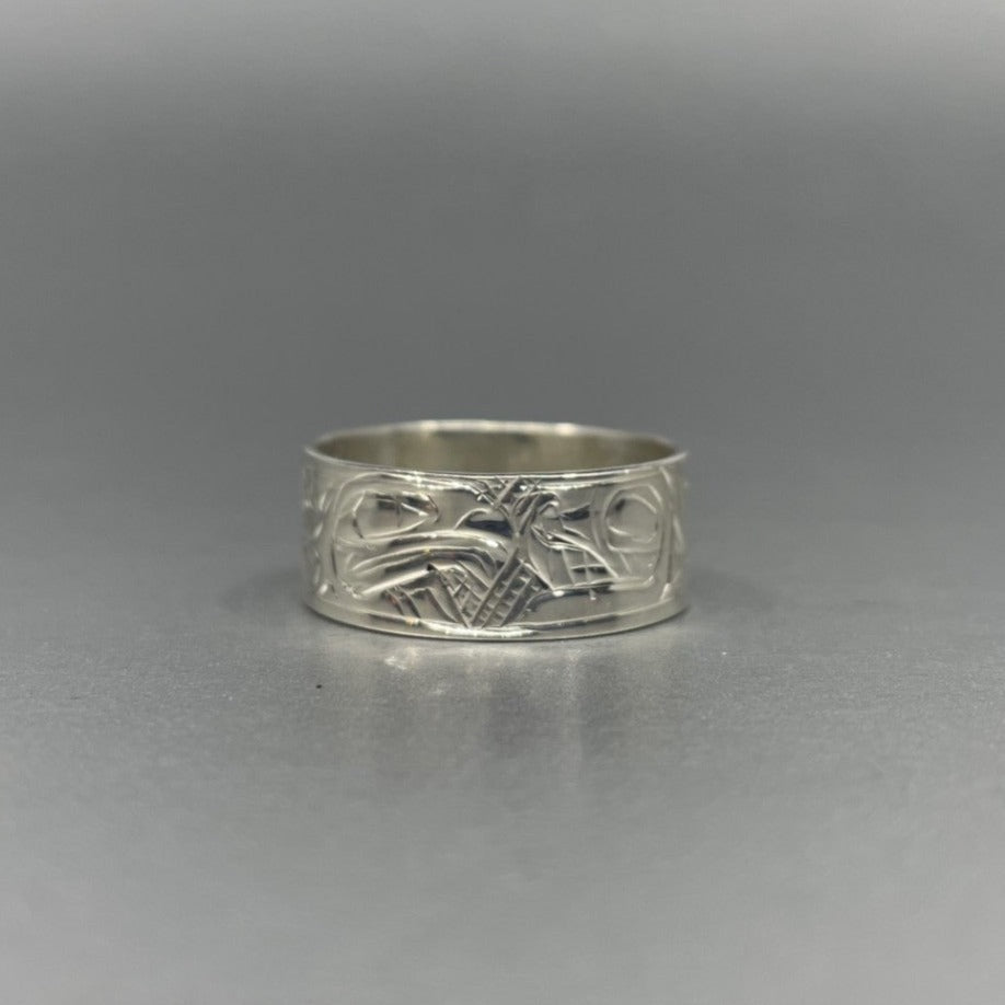 Ring - G. Chilton;Silver, Eagle Killer Whale, size 12.5