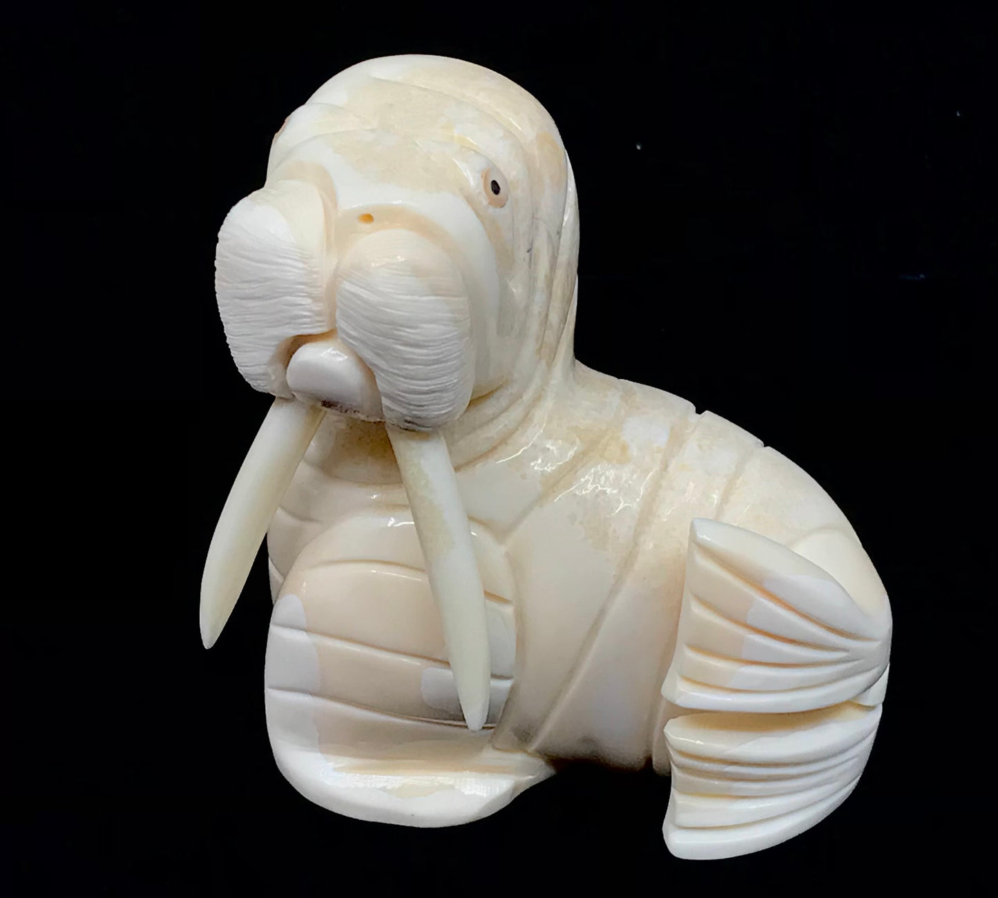 Ivory- K. Pungowiyi, Sitting Walrus, Baleen, Fossilized