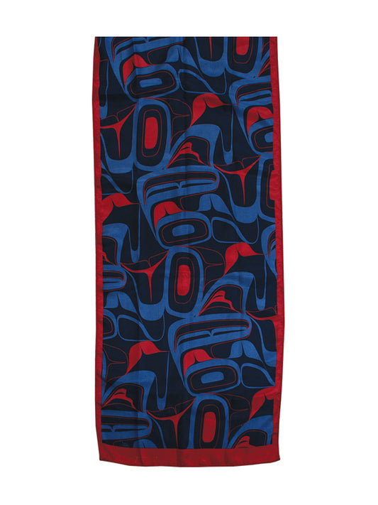 Scarf - Poly Satin, Raven (Blue/Red)