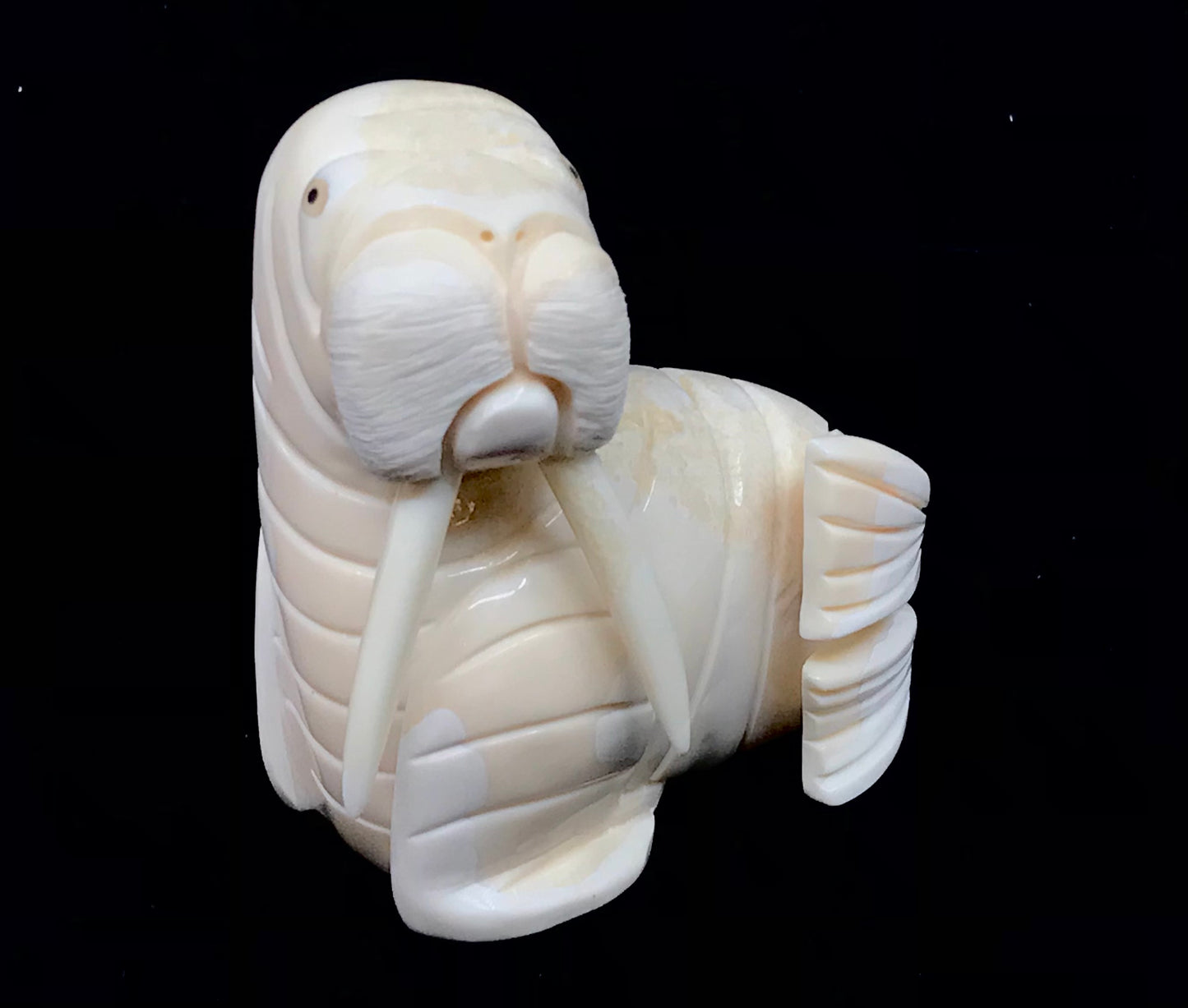 Ivory- K. Pungowiyi, Sitting Walrus, Baleen, Fossilized