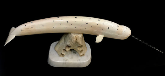 Ivory Sculpture: D. Pungowiyi; Narwhal, Baleen, Bone, Marble