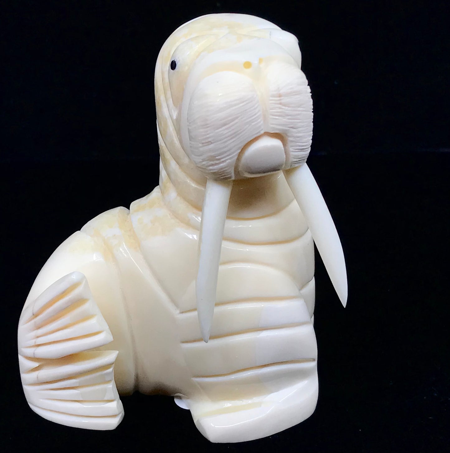 Ivory- K. Pungowiyi, Sitting Walrus, Baleen, Fossilized