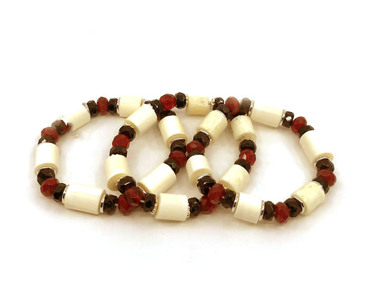 Bracelet- Batt; Ivory & Beads, Red & Black
