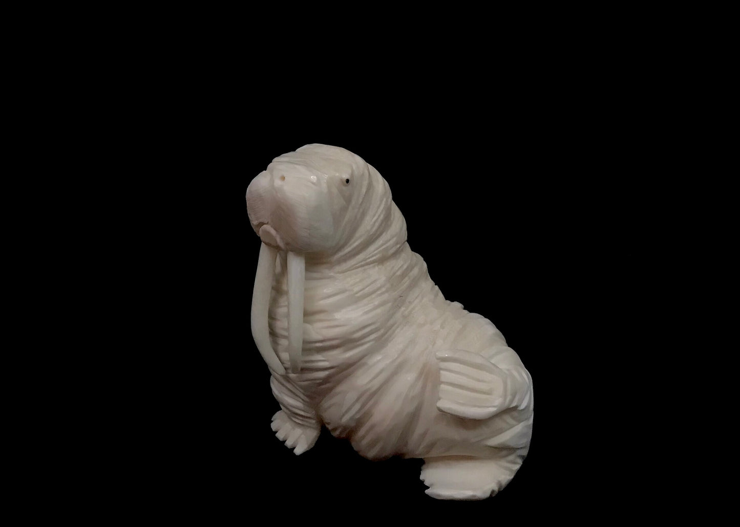 Ivory Carvings- D. Pungowiyi; Sitting Walrus, Baleen Inlay