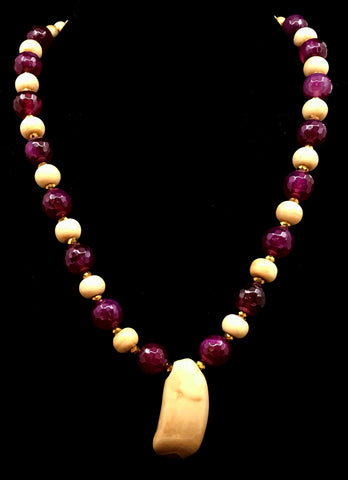 Necklace- El-Amin; Ivory and Dyed Agate, Beads