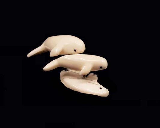 Ivory- D. Uglowook, Baleen, Whale Pair on Beluga Base, Bowhead or Beluga