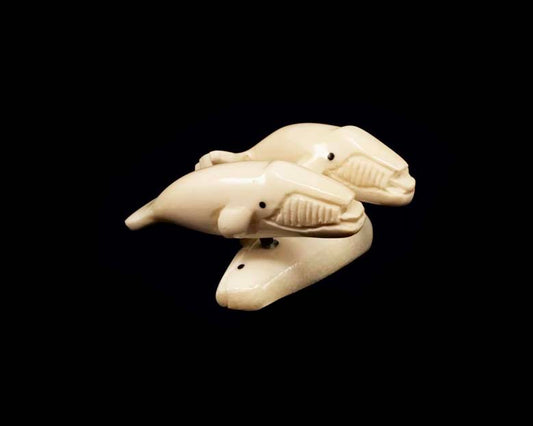 Ivory- D. Uglowook, Baleen, Whale Pair on Beluga Base, Bowhead or Beluga