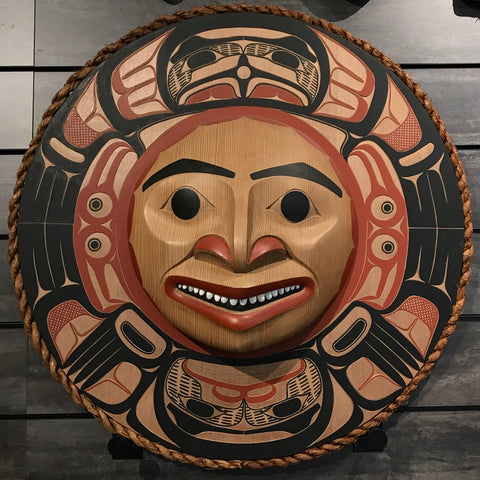 Mask- D. Boxley: Eagle & Young Chief, Circle Panel w Woven Cedar Rope