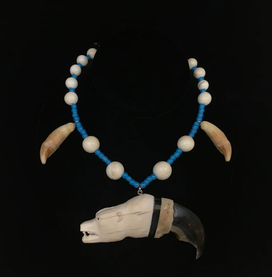 Necklace-Pungowiyi; Bear Claw, Baleen, Teeth, Ivory, Beads