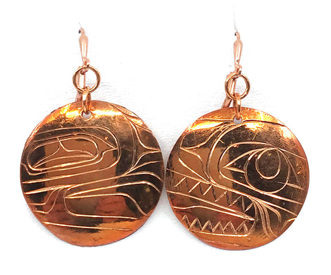 Earrings- K. Lea, Copper, Formline Disc