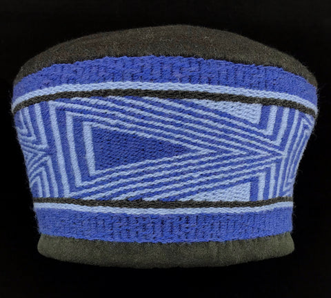 (C) Hat - Parker;  Woven Merino Wool, Blue & Black Patterns, Merino Wool