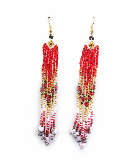Earrings- Kenkekun, Beads, Long Fringe, Various Colors