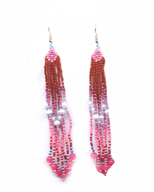 Earrings- Kenkekun, Beads, Long Fringe, Various Colors