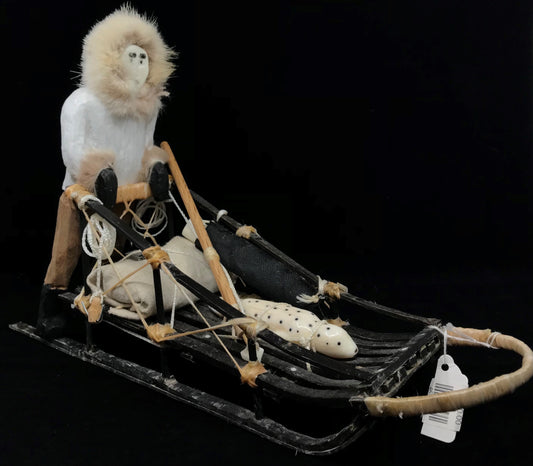 Sculpture- ANAF; Dog Musher, Baleen Sled & Ivory Seal