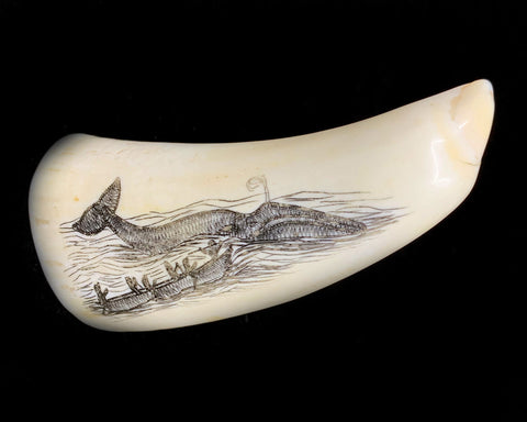 Whale Tooth- P. Mayac: "Hunting Scene" Scrimshaw
