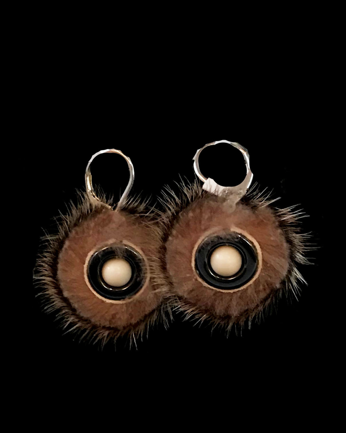 Earrings- W. Grant, Ivory, Hematite, & Fur